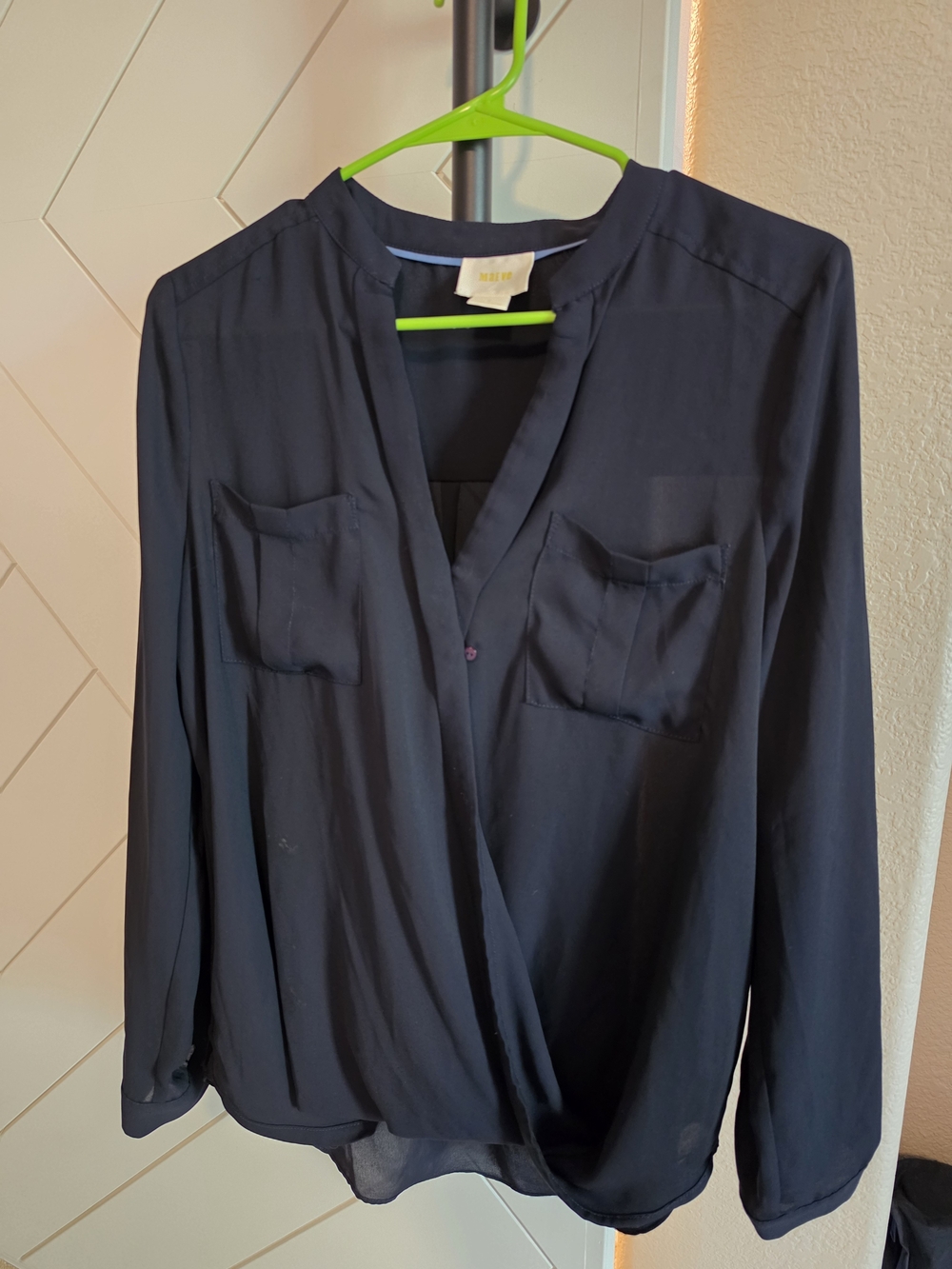 WOMAN Black Maeve Anthropology Wrap Front Long-Sleeve Silk Blouse